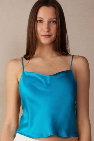 Blue Intimissimi Silk Crop Camisole | CADFL85310